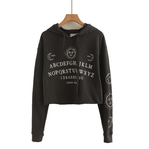 美式复古小众短款连帽大码卫衣女辣妹oversize修身长袖加薄绒上衣