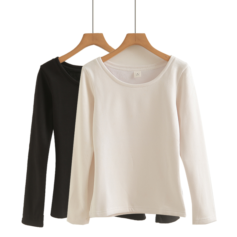基础款加绒打底衫黑色修身2025秋冬新款内搭长袖t恤圆领百搭上衣