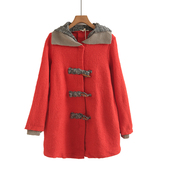 红色连帽毛呢外套女秋冬2025冬季 新款 高级感女士大衣外穿上衣