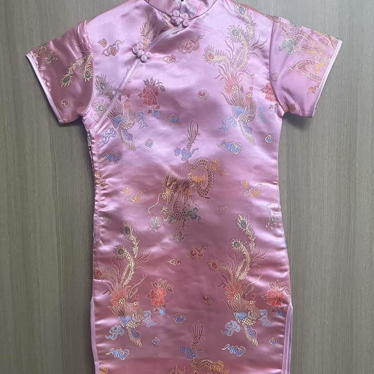 经典复古女童龙凤旗袍儿童短袖旗袍中小童旗袍宝宝旗袍中大童旗袍