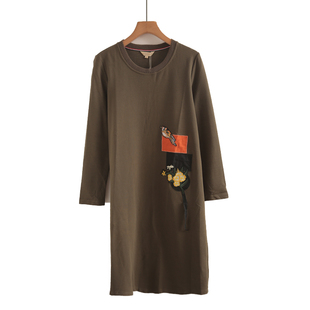 长袖连衣裙女新款潮2025秋季韩版宽松胖mm宽松大码纯棉中长t恤裙