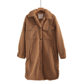 外贸原单排扣宽松翻领休闲百搭颗粒绒外套下摆开叉25冬季 外衣女