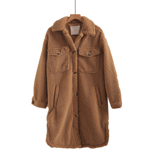 外贸原单排扣宽松翻领休闲百搭颗粒绒外套下摆开叉25冬季 外衣女