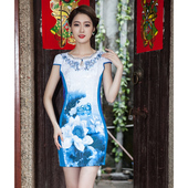 少妇中式 改良时尚 低领夏季 2025新款 日常修身 复古民族风旗袍连衣裙