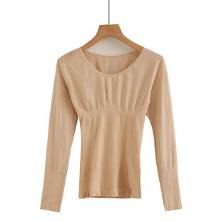 内衣 秋衣女无痕紧身内穿单件上衣保暖打底衫 秋冬薄款 低领美体长袖