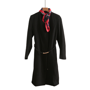 黑色职业羊毛呢子大衣女中长款售楼部案场物业酒店管理工作服正装