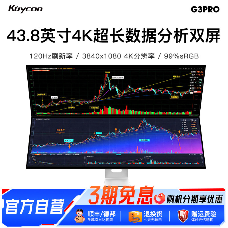 酷优客43.8英寸4K高清G3Pro超长宽屏120Hz旗舰显示器数据分析屏幕