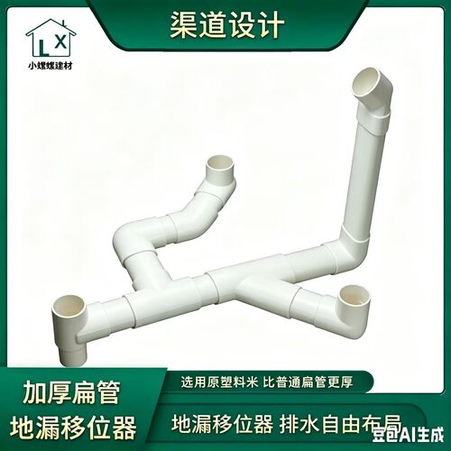 铭塑PVC排水管63*40渠道型扁管配件大全地漏50管移位器降地面高度