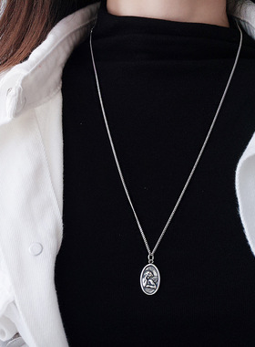 长款椭圆天使宝宝s925纯银毛衣项链秋冬百搭个性复古韩国嘻哈项链