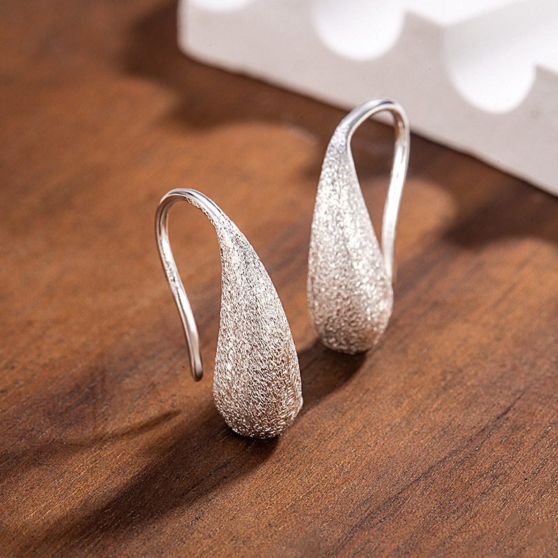 拉丝磨砂水滴耳钩女时尚欧美简约耳环高级感气质独特个性复古耳钉