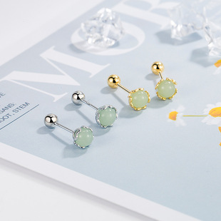 翡翠耳钉复古法式高级感气质耳钉2022年新款玉质和田玉拧螺丝耳饰