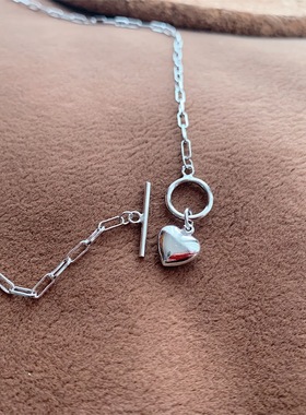 s925纯银圆圈横杆爱心项链ins小