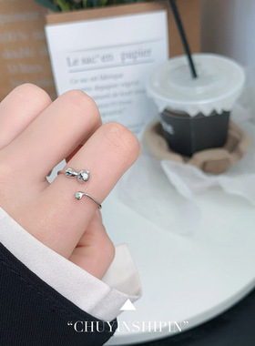 s925纯银可爱小猫开口指环气质小