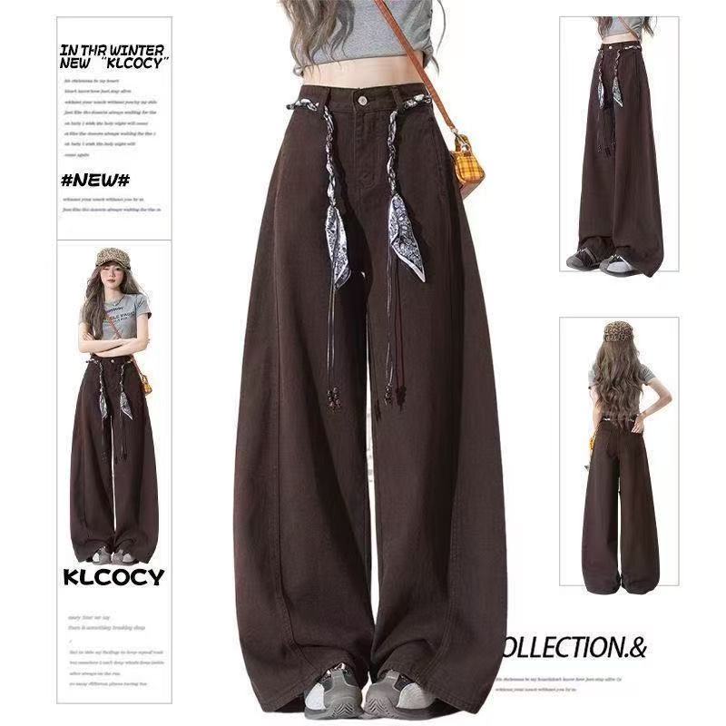 阔腿弯刀牛仔裤女咖啡色