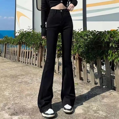 黑色微喇牛仔裤女修身秋季