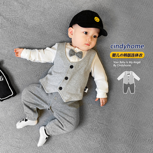 婴幼儿穿搭婴儿宝宝韩版 休闲洋气秋冬满月百日宴周岁哈衣连体衣