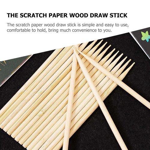 100 pcs Pens Scratch Paper Wooden Stylus Drawing Tools Kids