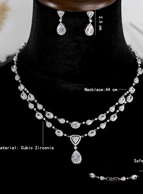 White Transparent Two-layer Water Drop 2PCS Crystal Necklac