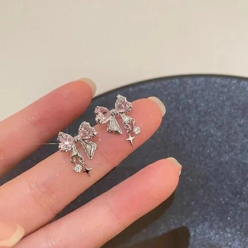 Y2K Bowknot Zircon Stud Earrings for Women Fashion Korean S