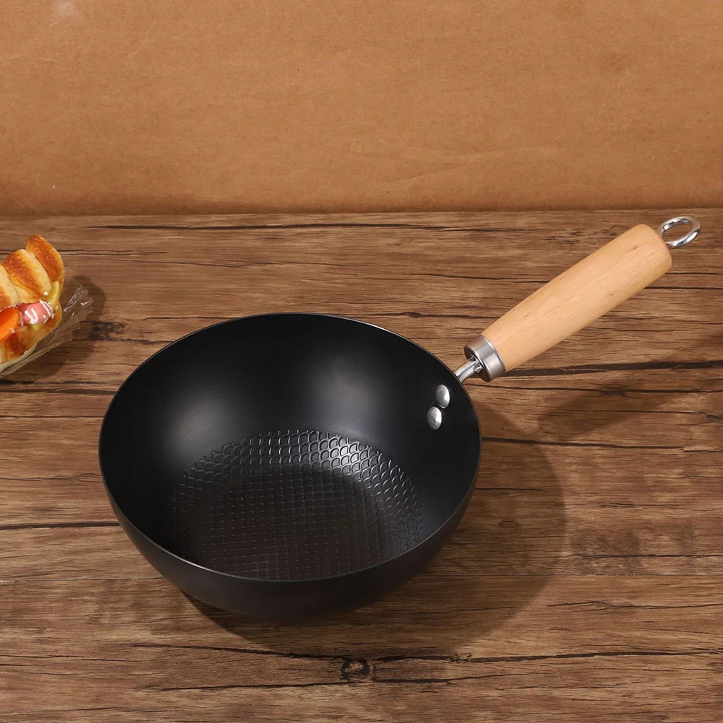 24cm Uncoated Flat Bottom Wok Small Iron Pan Fry Pans Cooki