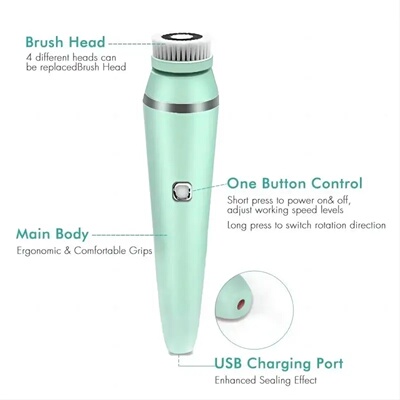4 in 1 Electric Facial Cleansing Brush Sonic Waterproof Rot