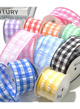 5 Yards 63mm Plaid Ribbon Peach Heart Wire Edge Ribbon Holi