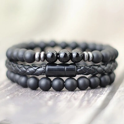 Noter 3pcs Men Bracelet Set 8mm Natural Onyx Tiger Eyes Sto