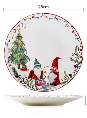 Creative Christmas Ceramic Plate for Dinner Exquisite Round