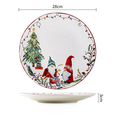 Creative Christmas Ceramic Plate for Dinner Exquisite Round