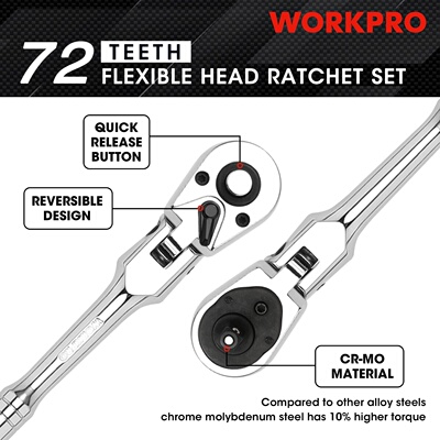 WORKPRO 2-Piece Flex Head Ratchet Set 1/4