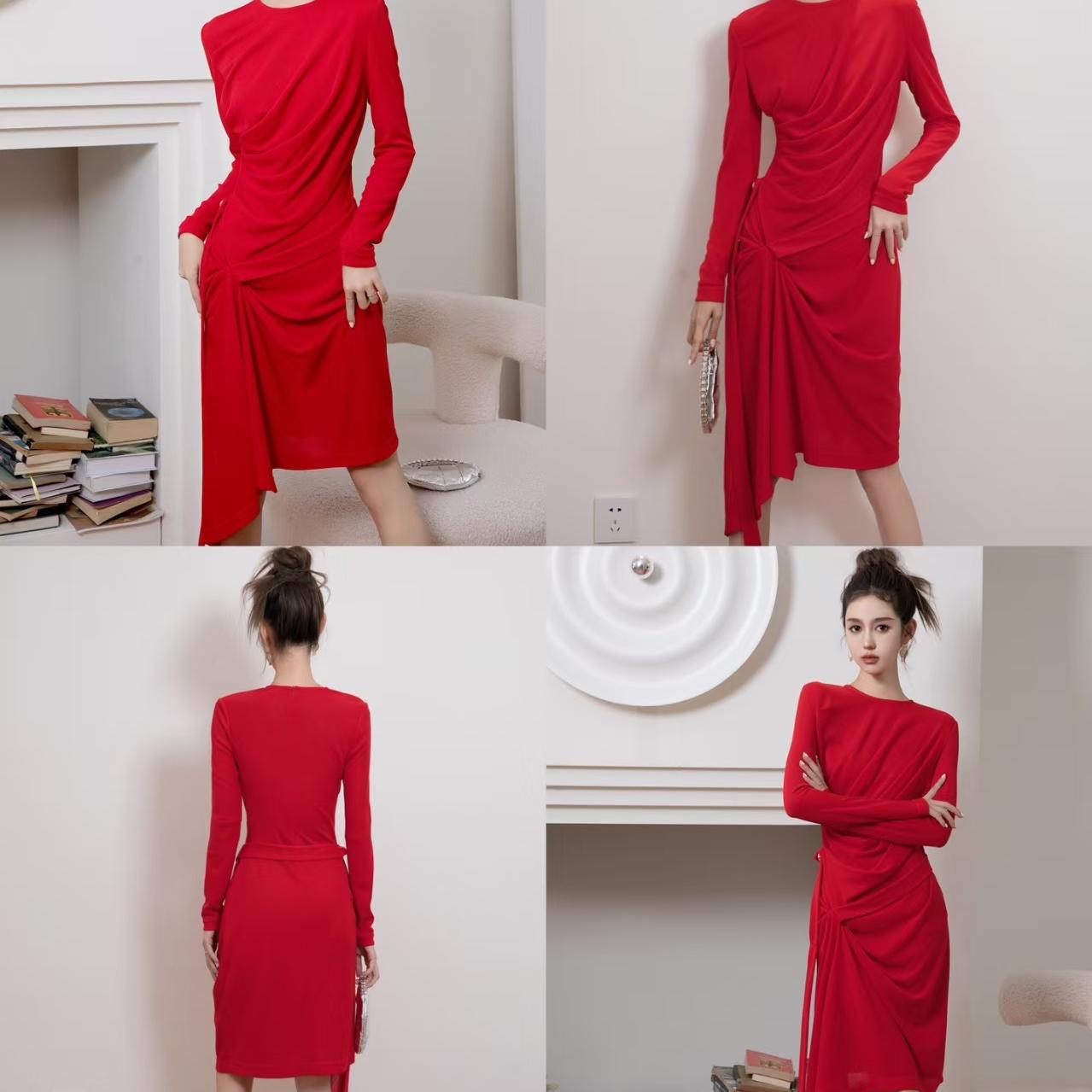 时尚新年战衣美艳设计感连衣裙女