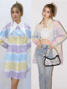 TT.RR.YY/ME设计师品牌24春夏彩虹中长衬衫裙尖领时尚甜美衬衣潮