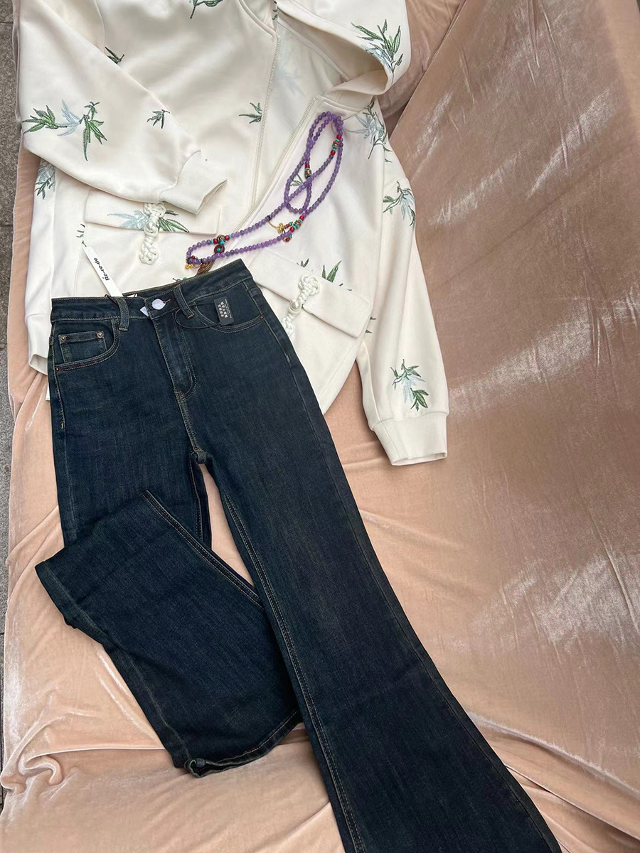 Re-re-de设计师24春秋微喇牛仔裤棉弹力长裤修身简约显腿长女现货
