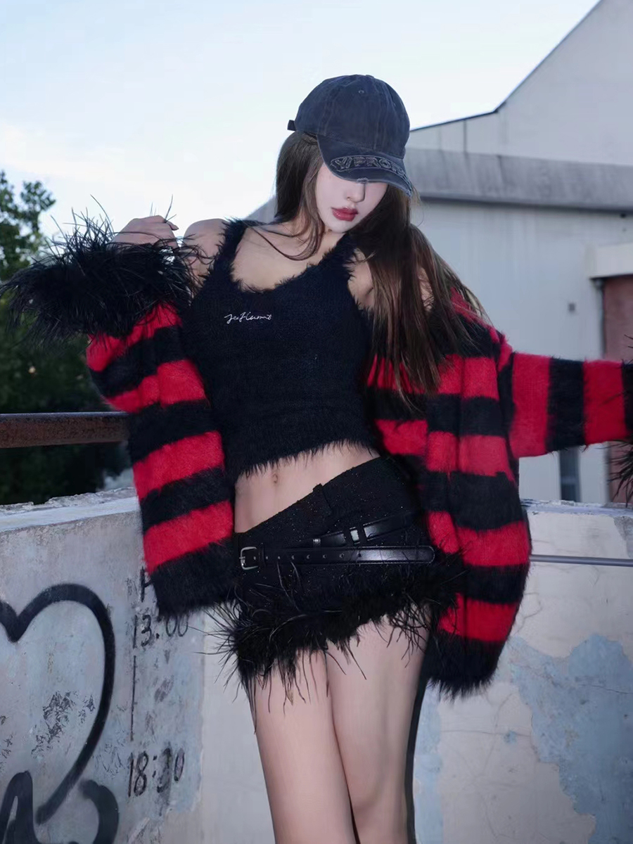 设计师品牌短裙性感羽毛配靴子女