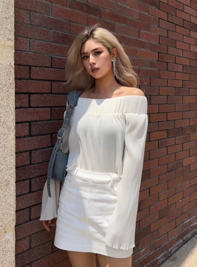 LOOSINGWHITE设计师春秋一字肩长袖连衣裙女裤裙牛仔女裙特价5折