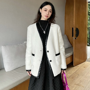 官方授权【程潇同款]Jac FLeurant秋冬款白色百搭毛绒拼皮外套女