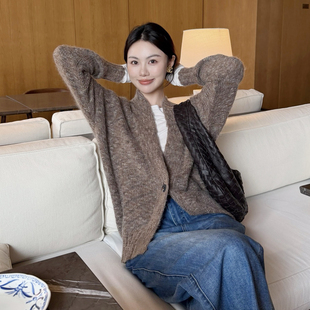 女士毛衣潮 混色羊毛马海毛针织V领开衫 JAC FLEURANT2025秋冬新款