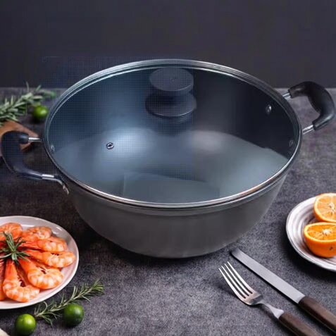 老式大号双耳铁锅家用铸铁炒锅平底炒菜锅大锅不粘煤气燃气灶适用