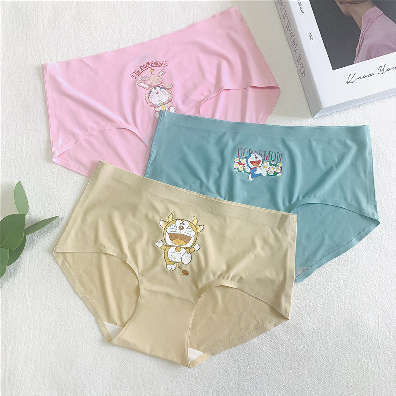 3条哆啦a梦女士内裤冰丝一片式无痕速干中腰卡通可爱三角裤少女夏