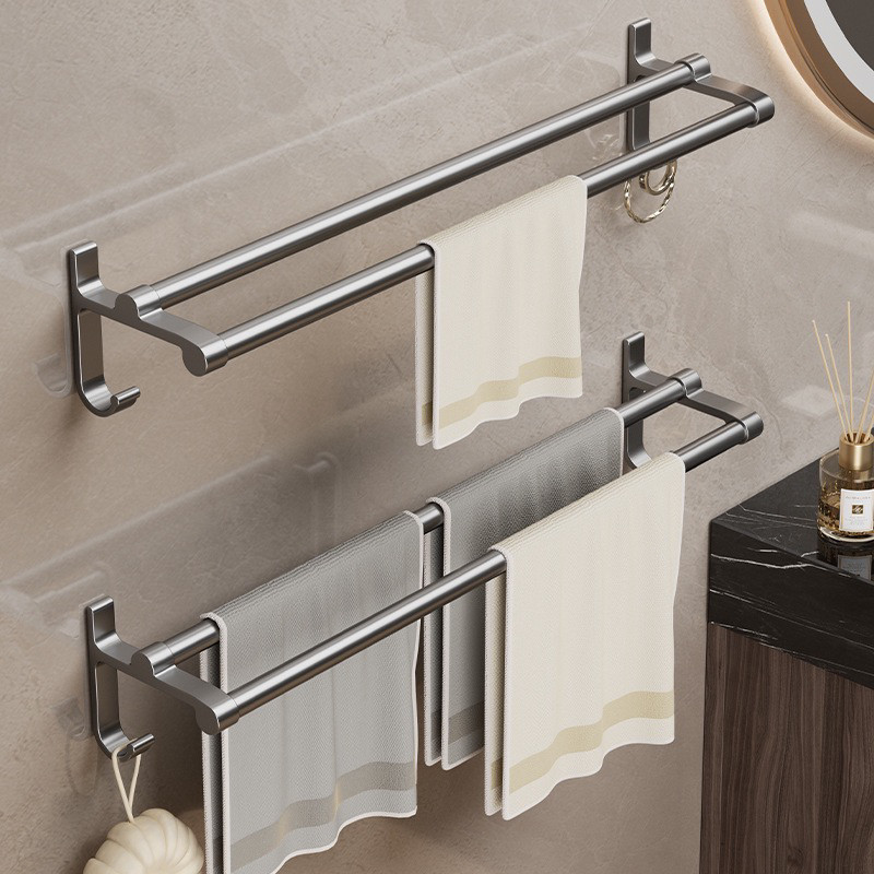 枪灰毛巾架卫生间免打孔浴室毛巾双杆置物架厕所壁挂浴巾收纳挂架,家庭/个人清洁工具,毛巾挂/毛巾架,淘宝优惠券,粉丝福利购,淘宝优惠卷