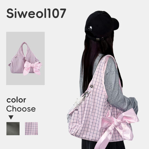韩国SIWEOL107粉色格子托特包
