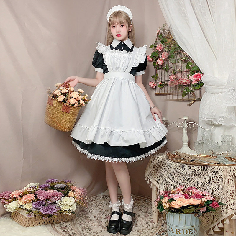 日系短袖短裙cosplay服可爱洛丽塔制服日常连衣裙传统女佣女仆装