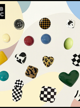 US8ACC创意莫兰迪复古撞色黑白格不规则色块适配crocs洞洞鞋装饰