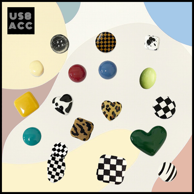 US8ACC创意莫兰迪复古撞色黑白格不规则色块适配crocs洞洞鞋装饰