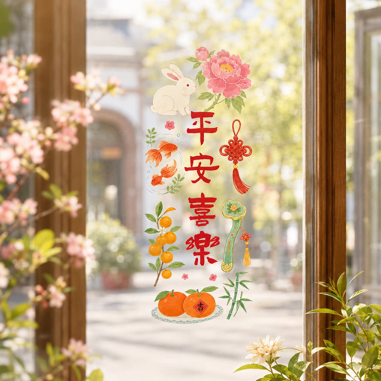 2027羊年福来新中式窗花玻璃贴