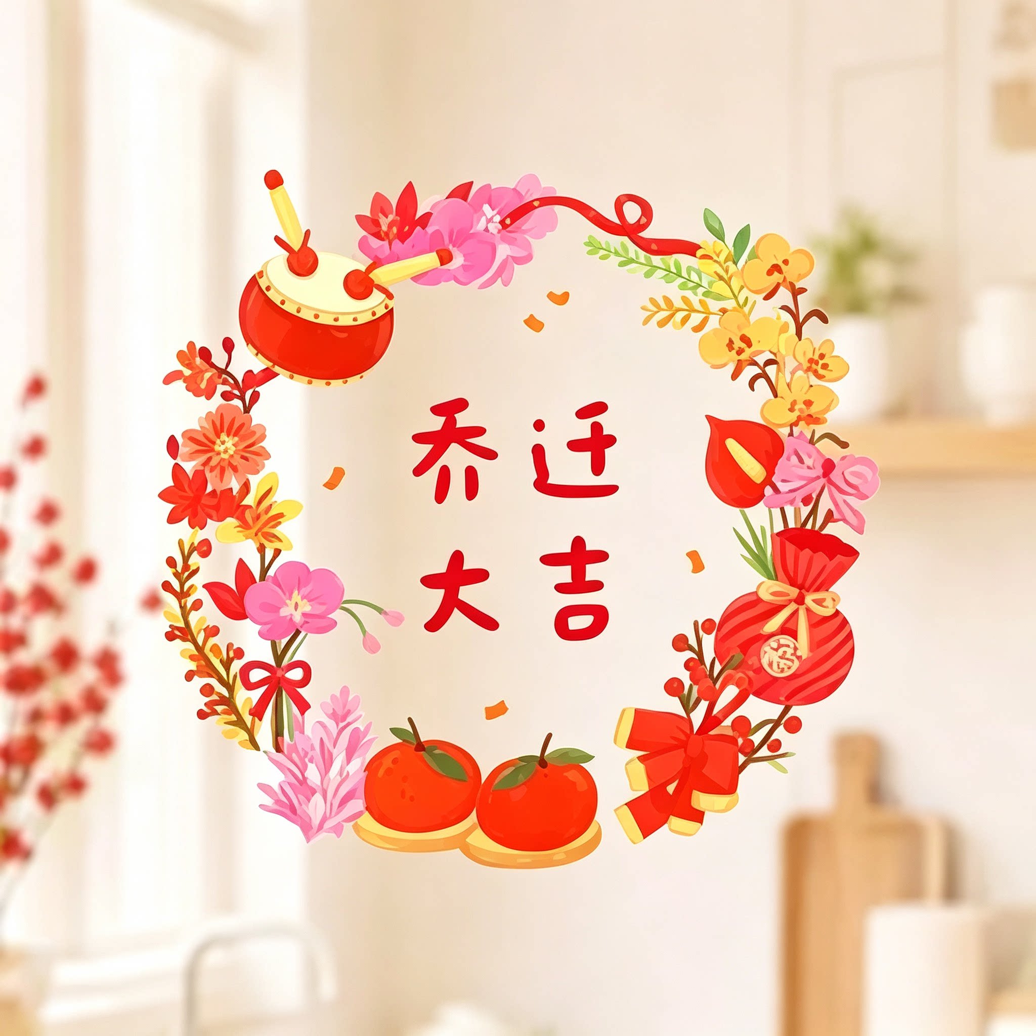 乔迁大吉无痕静电窗花玻璃贴