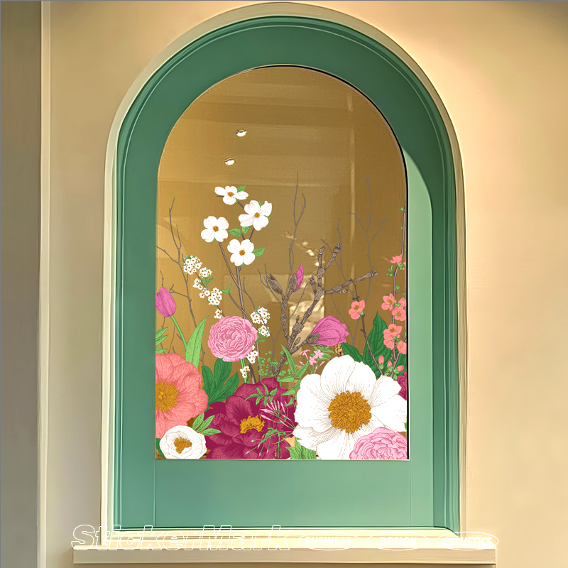 店铺橱窗美化装饰花朵静电贴美式田园风艺术贴画化妆镜飘窗贴画