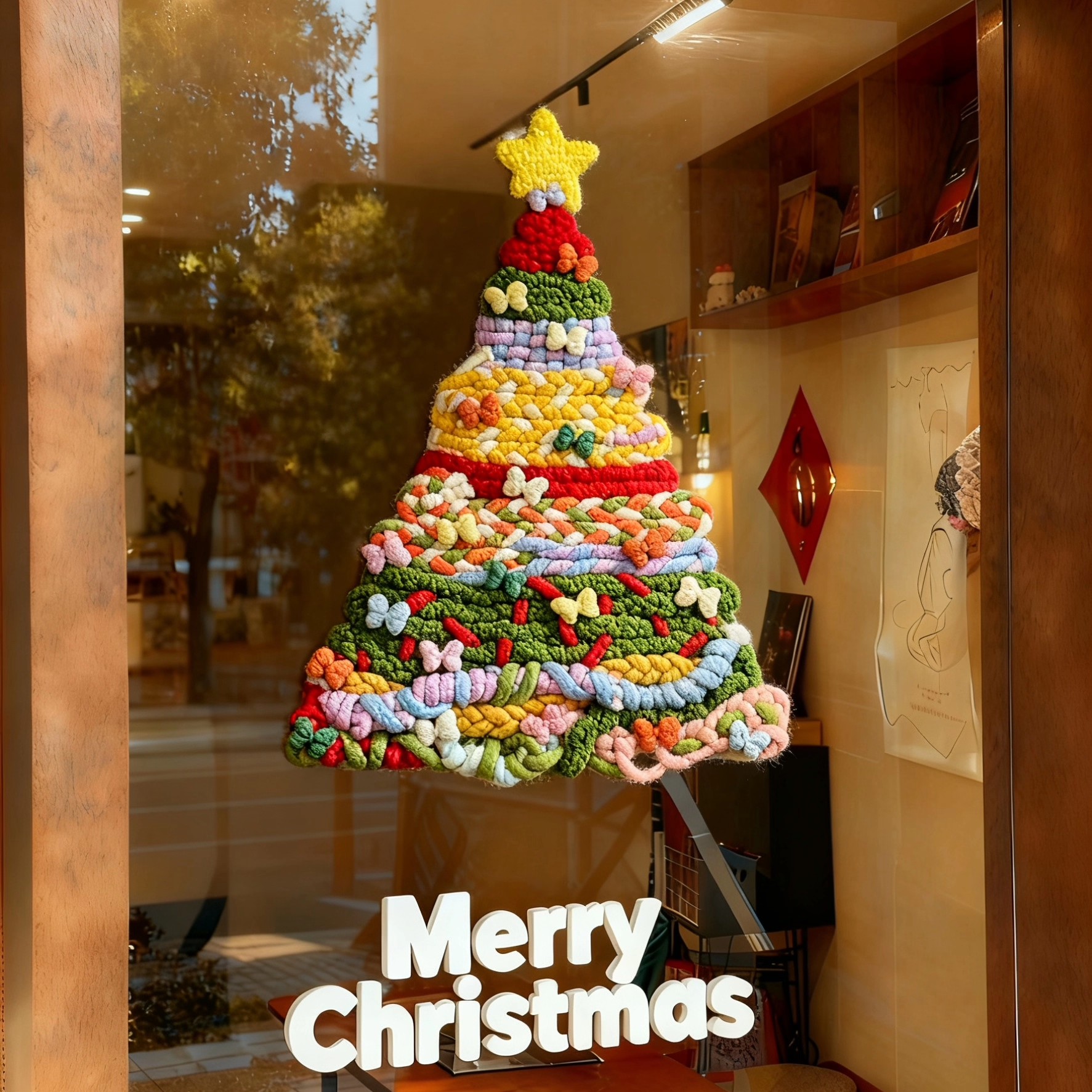 新款布艺苹果圣诞节装饰贴纸玻璃窗户静电贴自粘贴画商场橱窗贴膜