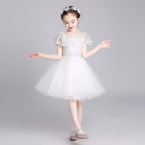 女童洋气白色婚纱公主裙2021新款儿童主持人礼服女孩钢琴演出服夏