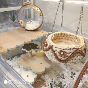 【茶蘼】仓鼠金丝熊玩具造景平台窝跑轮楼梯吊篮亚克力基础笼配件